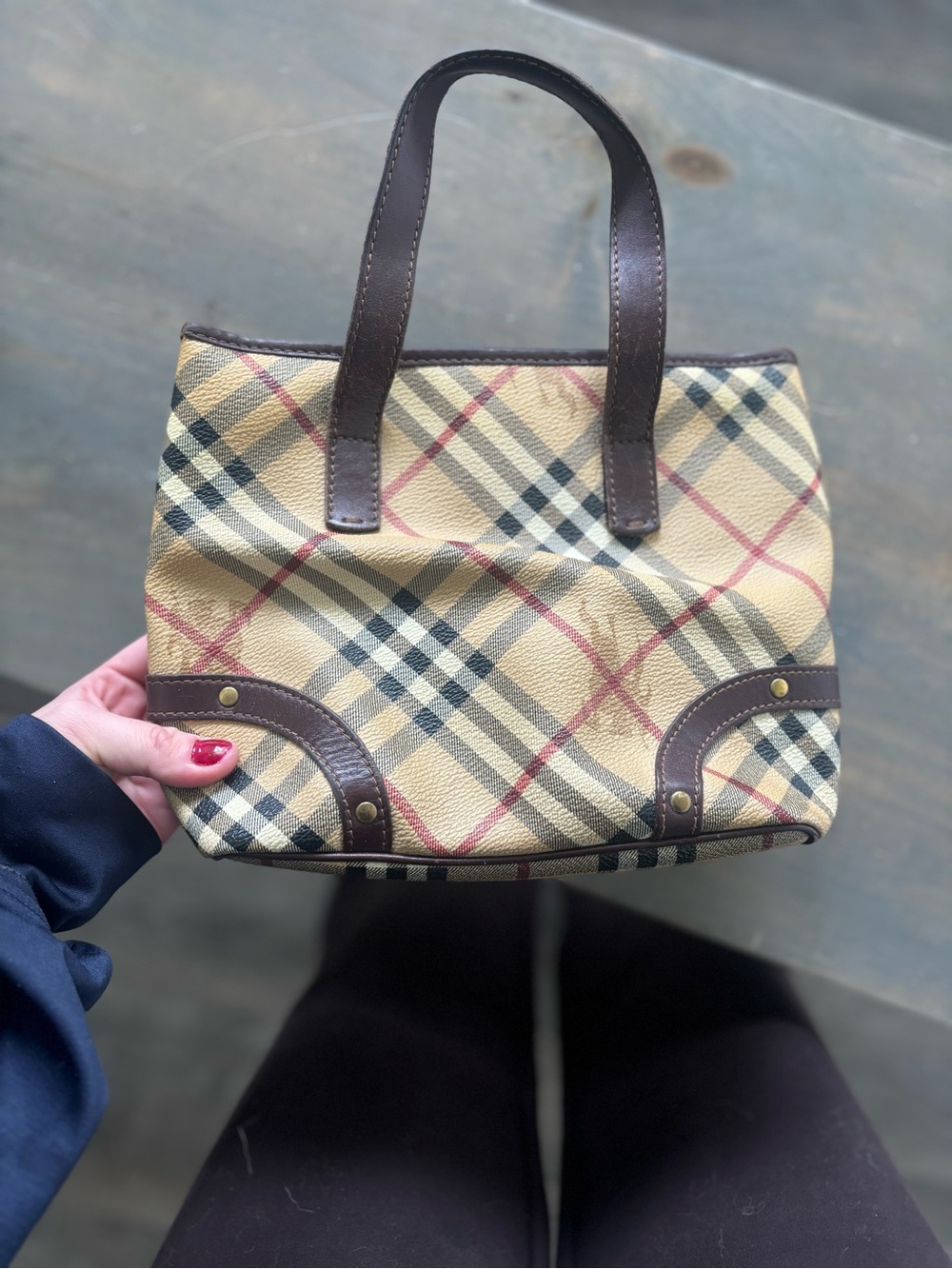 Vintage Burberry Canvas Tote with Brown Leather Trim - Picture 10 of 12